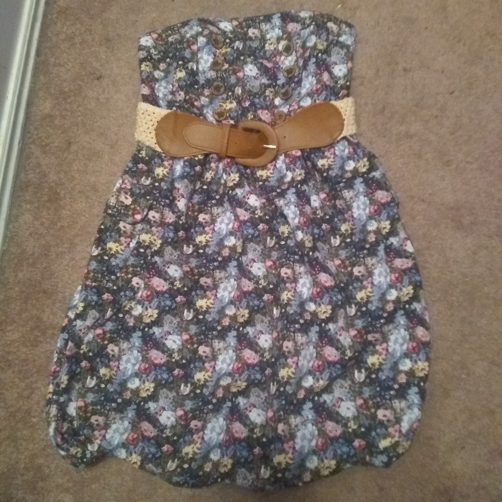 Blue strapless floral dress